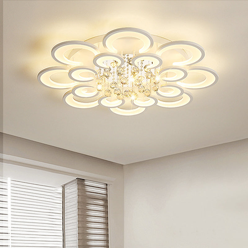 Modern White Floral LED Crystal Flushmount Lamp with Warm Lighting