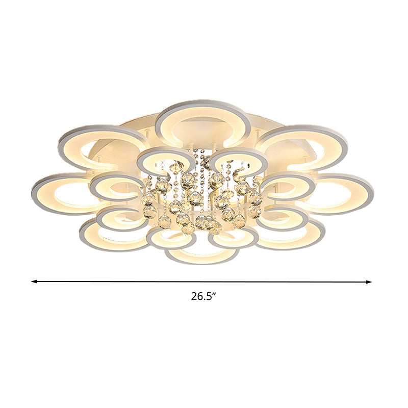 Modern White Floral LED Crystal Flushmount Lamp with Warm Lighting