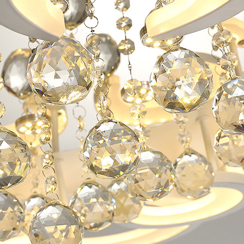 Modern White Floral LED Crystal Flushmount Lamp with Warm Lighting