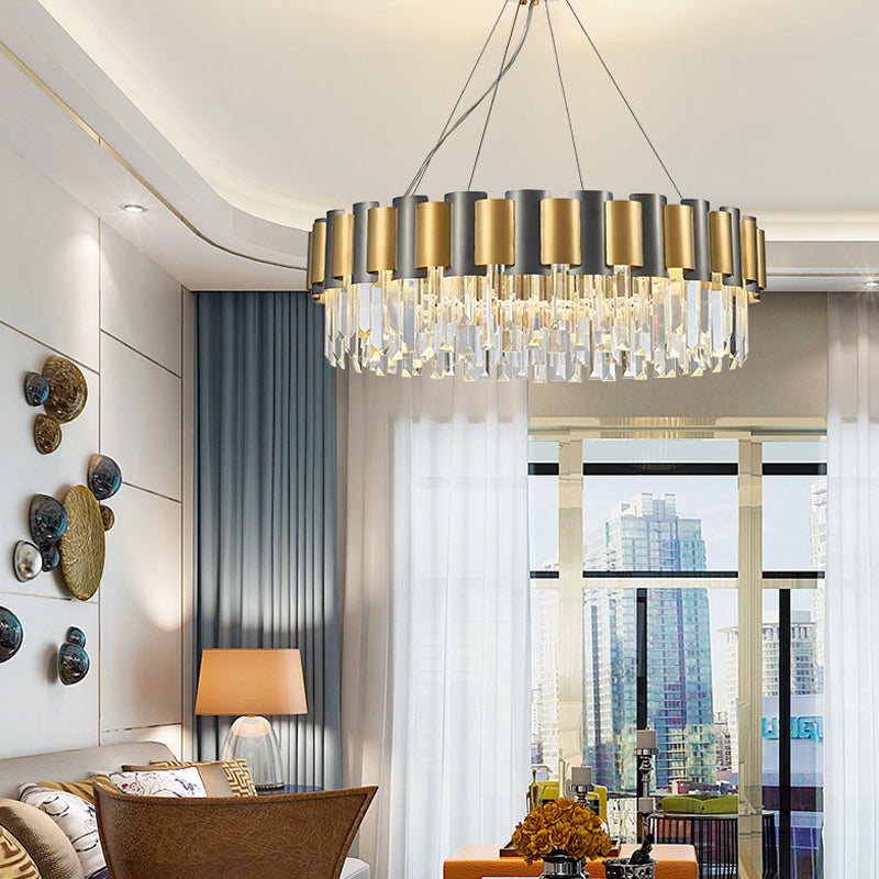 Modern 8/12-Light Golden Crystal Tiered Icicle Pendant Chandelier - Clear, Elegant and Stunning