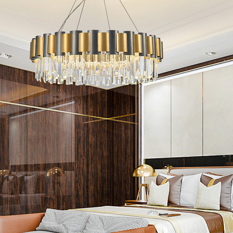 Modern 8/12-Light Golden Crystal Tiered Icicle Pendant Chandelier - Clear, Elegant and Stunning