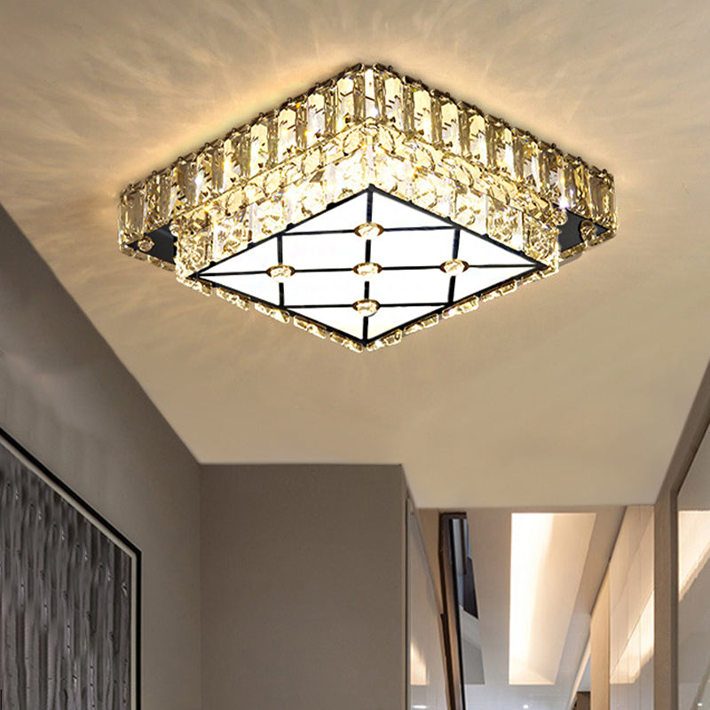Modern Square Crystal LED Flush Mount Ceiling Light for Hallways
