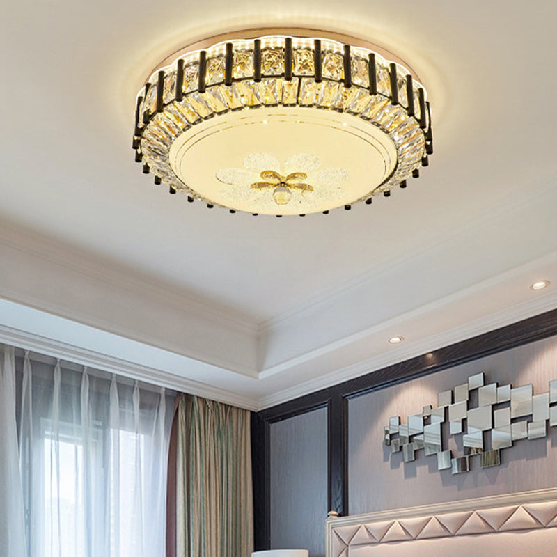 Modern Style Black Gear Ceiling Lamp with LED Faceted K9 Crystal Flush Mount Fixture - 3rd Gear