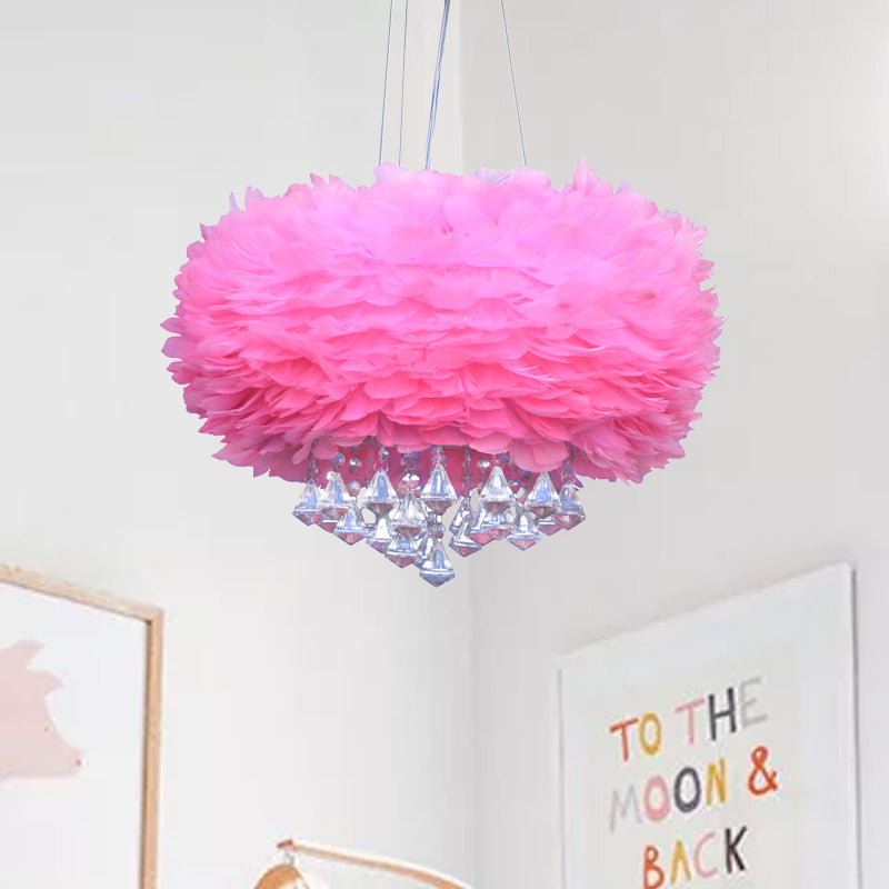 Feather Pendant Light with Crystal Drop - Pink, Modern Design, 1 Bulb, Ceiling-Hanging"