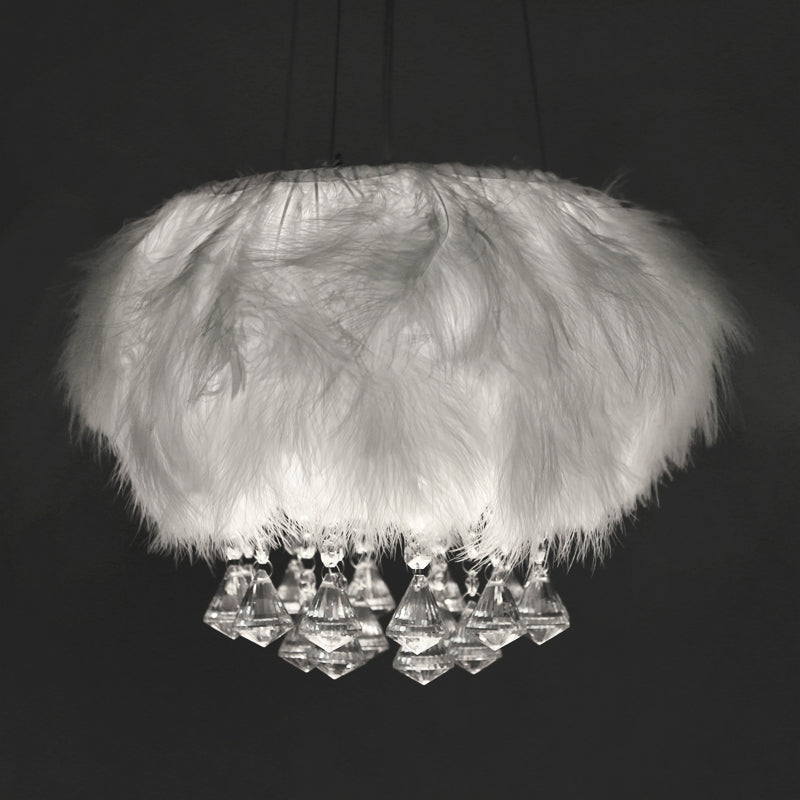Minimalist White Ceiling Pendant Lamp With Crystal Droplet