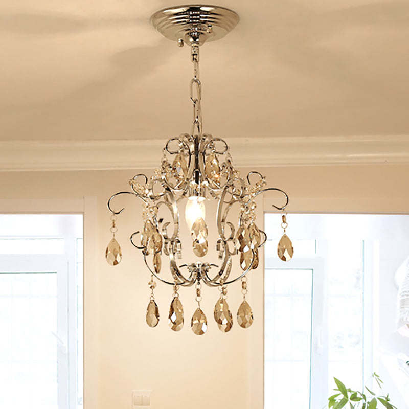 Modern Crystal Geometric Pendant Light with Adjustabl 16" Chain - Chrome Finish