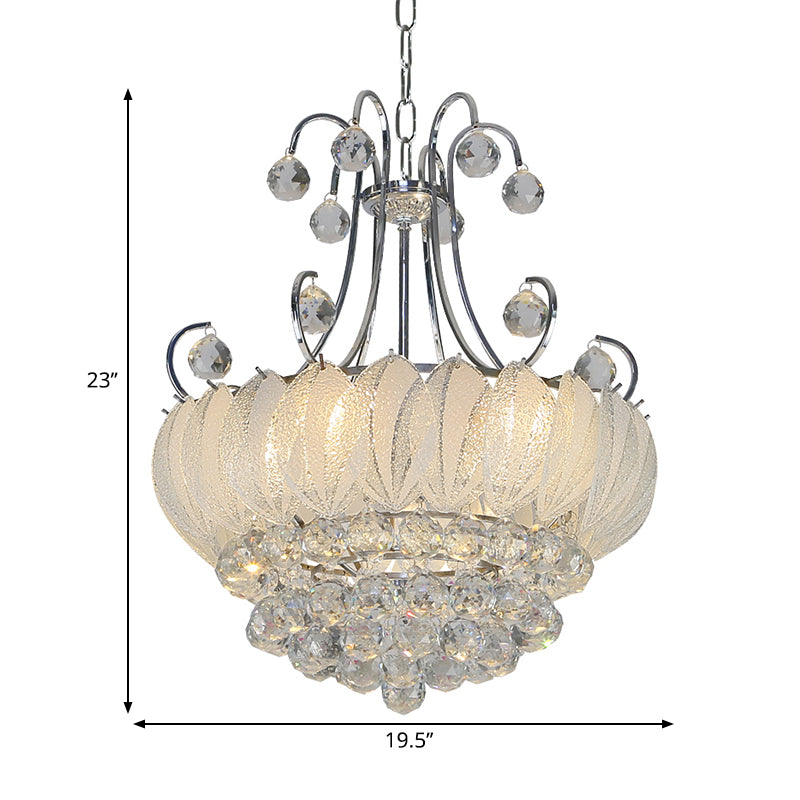 Modern Geometric Ceiling Chandelier with Chrome Finish - 4 Bulbs Pendant Lighting, Glass & Crystal Decoration