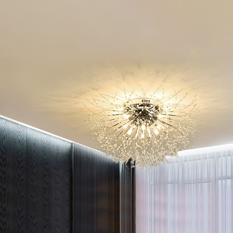 Contemporary Crystal Flush Mount Lamp - Silver/Gold, Warm Light - 6/8 Lights - Bedroom Ceiling Fixture - 23.5"/27.5" W