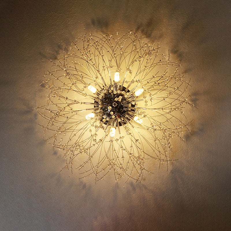 Contemporary Crystal Flush Mount Lamp - Silver/Gold, Warm Light - 6/8 Lights - Bedroom Ceiling Fixture - 23.5"/27.5" W