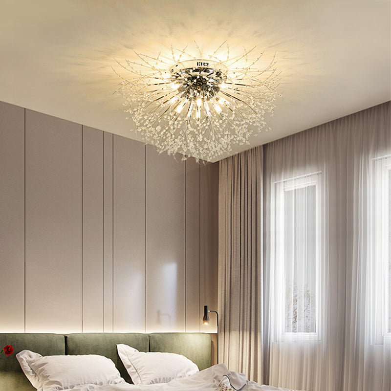 Contemporary Crystal Flush Mount Lamp - Silver/Gold, Warm Light - 6/8 Lights - Bedroom Ceiling Fixture - 23.5"/27.5" W