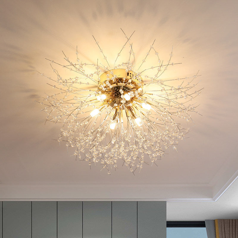 Contemporary Crystal Flush Mount Lamp - Silver/Gold, Warm Light - 6/8 Lights - Bedroom Ceiling Fixture - 23.5"/27.5" W