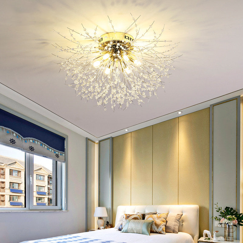Contemporary Crystal Flush Mount Lamp - Silver/Gold, Warm Light - 6/8 Lights - Bedroom Ceiling Fixture - 23.5"/27.5" W