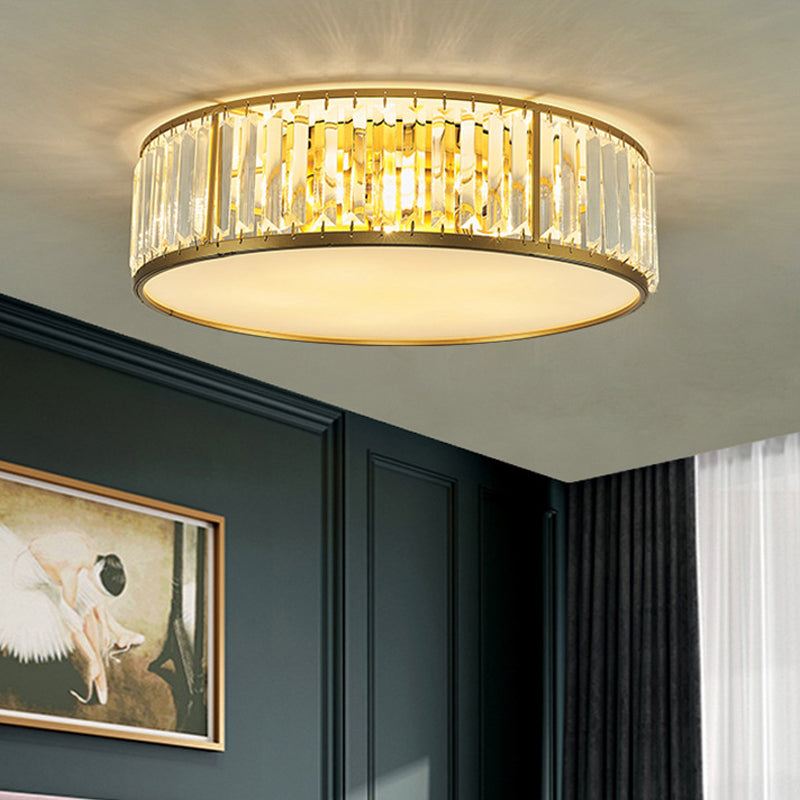 Contemporary Crystal Drum Flush Mount Ceiling Light, Gold Finish, 3/4/5 Lights, Sizes 12.5"/16.5"/20.5" for Bedroom