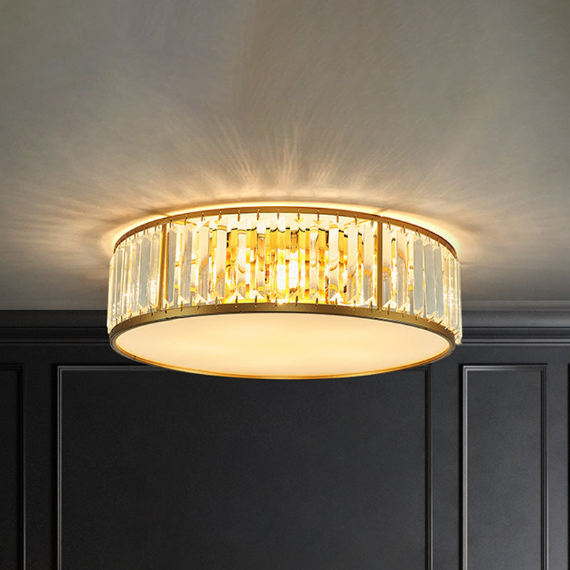 Contemporary Crystal Drum Flush Mount Ceiling Light, Gold Finish, 3/4/5 Lights, Sizes 12.5"/16.5"/20.5" for Bedroom