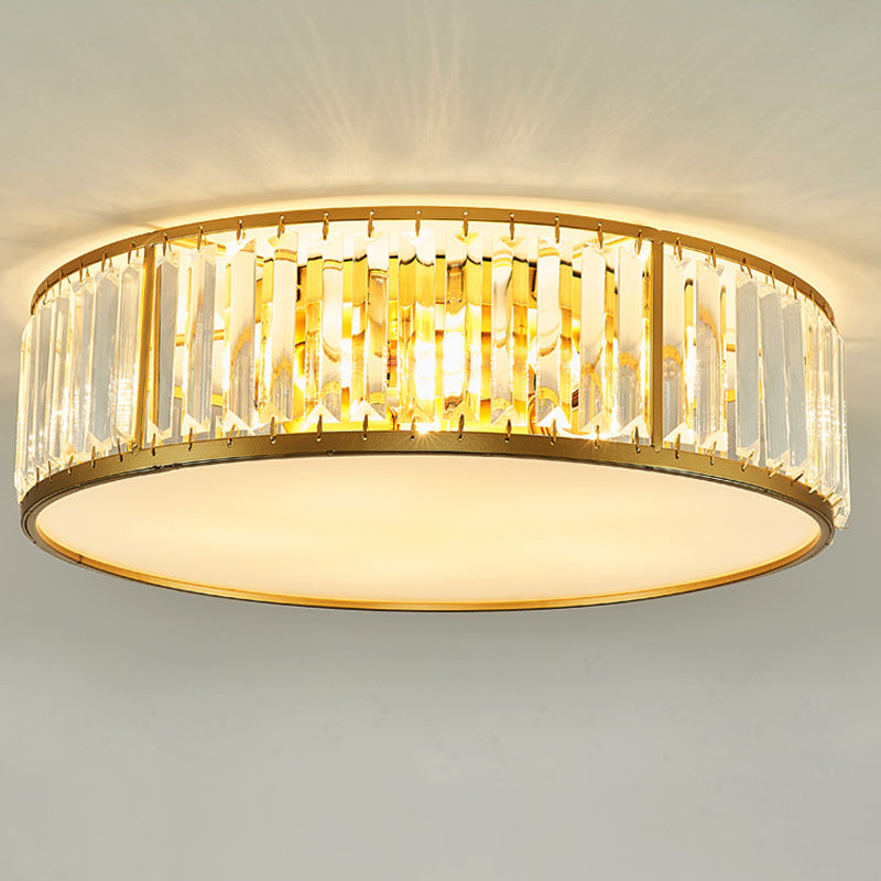 Contemporary Crystal Drum Flush Mount Ceiling Light, Gold Finish, 3/4/5 Lights, Sizes 12.5"/16.5"/20.5" for Bedroom