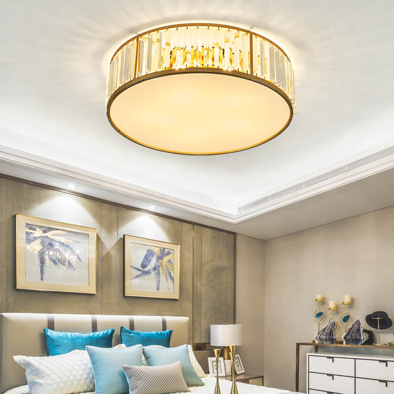 Contemporary Crystal Drum Flush Mount Ceiling Light, Gold Finish, 3/4/5 Lights, Sizes 12.5"/16.5"/20.5" for Bedroom