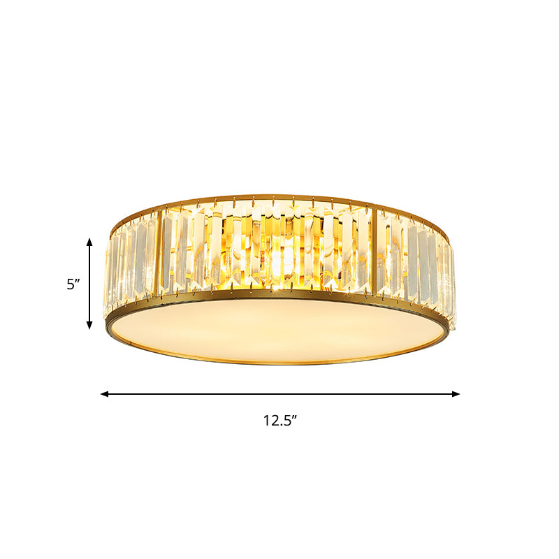 Contemporary Crystal Drum Flush Mount Ceiling Light, Gold Finish, 3/4/5 Lights, Sizes 12.5"/16.5"/20.5" for Bedroom
