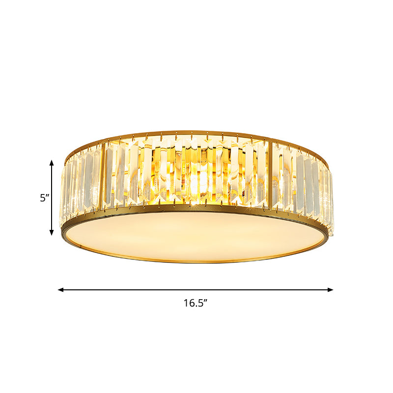 Contemporary Crystal Drum Flush Mount Ceiling Light, Gold Finish, 3/4/5 Lights, Sizes 12.5"/16.5"/20.5" for Bedroom