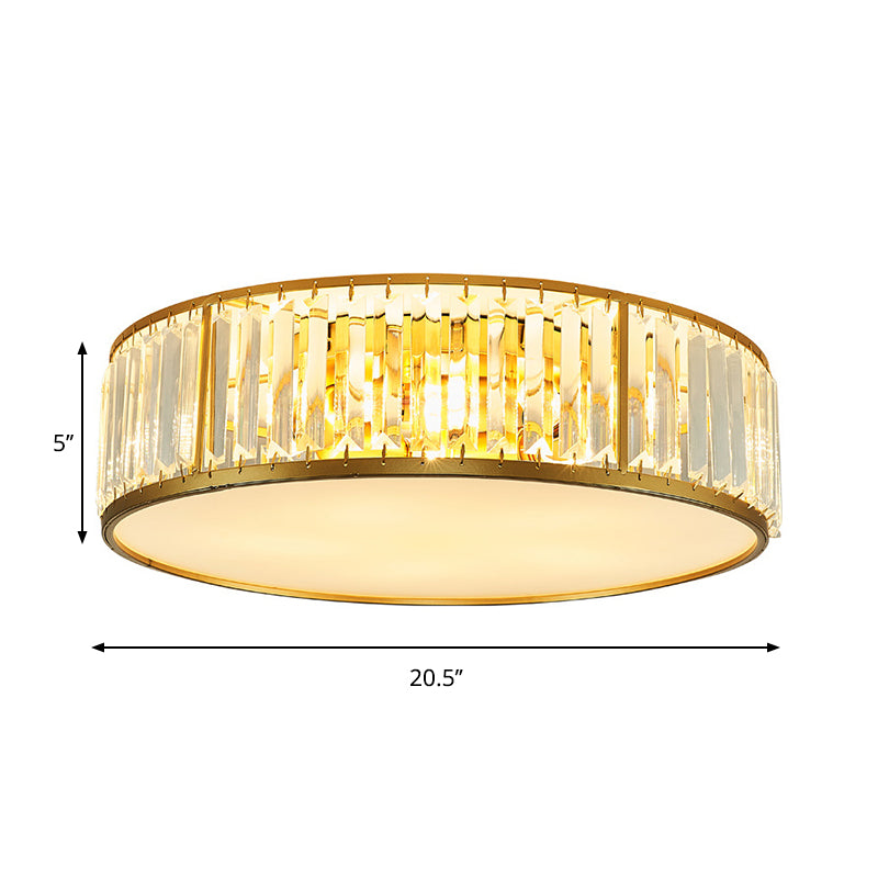 Contemporary Crystal Drum Flush Mount Ceiling Light, Gold Finish, 3/4/5 Lights, Sizes 12.5"/16.5"/20.5" for Bedroom