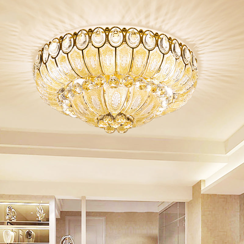 Gold Modernist Crystal Flush Ceiling Light - 21.5/29.5 Inch Wide Bowl Flush Mount Lamp