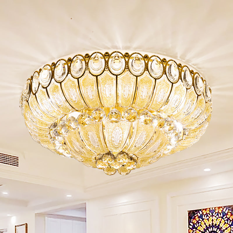 Gold Modernist Crystal Flush Ceiling Light - 21.5/29.5 Inch Wide Bowl Flush Mount Lamp