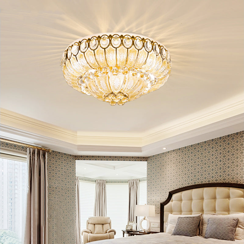 Gold Modernist Crystal Flush Ceiling Light - 21.5/29.5 Inch Wide Bowl Flush Mount Lamp