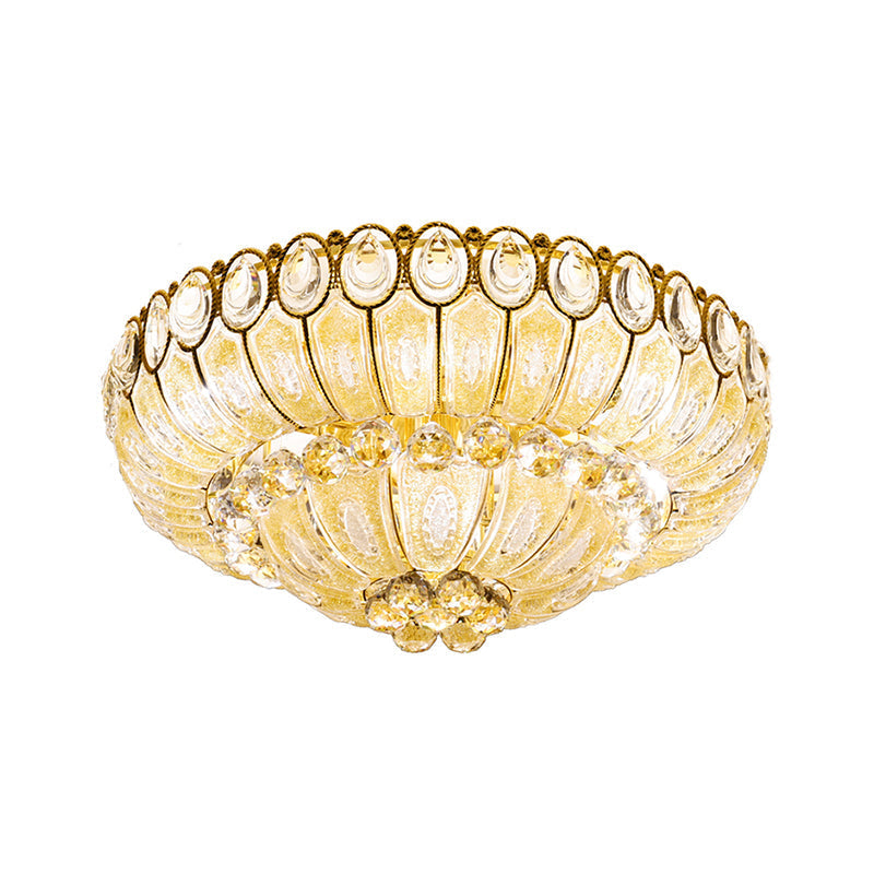 Gold Modernist Crystal Flush Ceiling Light - 21.5/29.5 Inch Wide Bowl Flush Mount Lamp