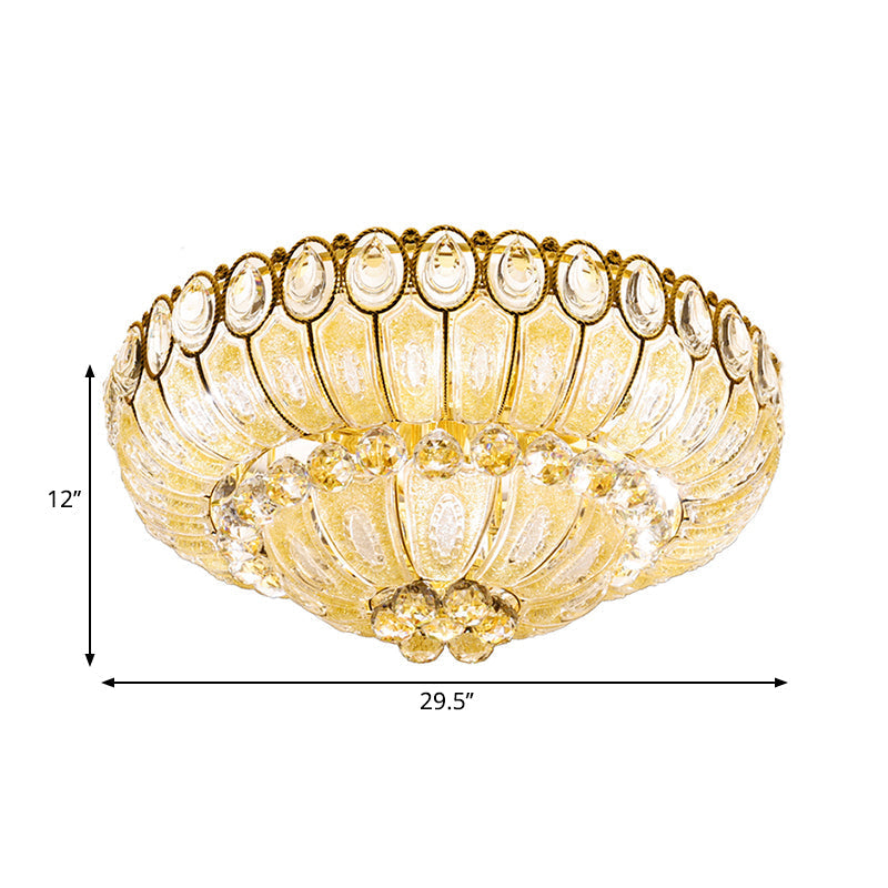 Gold Modernist Crystal Flush Ceiling Light - 21.5/29.5 Inch Wide Bowl Flush Mount Lamp