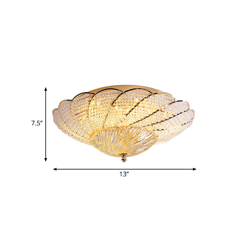 Vintage Scalloped Flush Light With Crystal Beads In Gold - 13/16.5/20.5 W Yellow/White