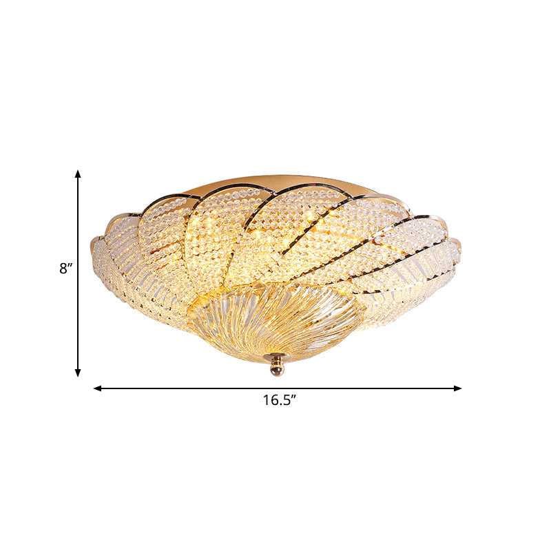 Vintage Scalloped Flush Light with Crystal Beads in Gold - 13"/16.5"/20.5" W, Yellow/White Light