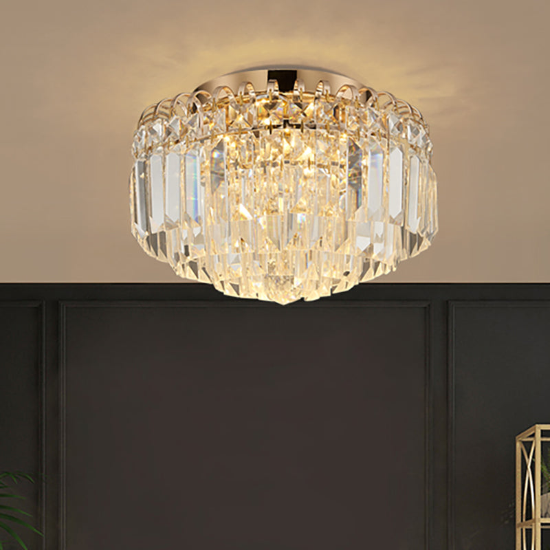 Plafonnier encastré à DEL à prisme en cristal de 16"/19,5" de largeur en laiton avec abat-jour rond moderne