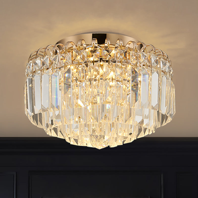 Plafonnier encastré à DEL à prisme en cristal de 16"/19,5" de largeur en laiton avec abat-jour rond moderne