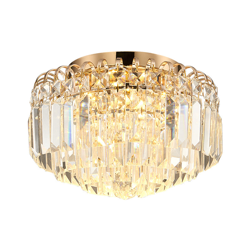 Plafonnier encastré à DEL à prisme en cristal de 16"/19,5" de largeur en laiton avec abat-jour rond moderne