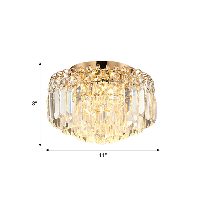 Plafonnier encastré à DEL à prisme en cristal de 16"/19,5" de largeur en laiton avec abat-jour rond moderne