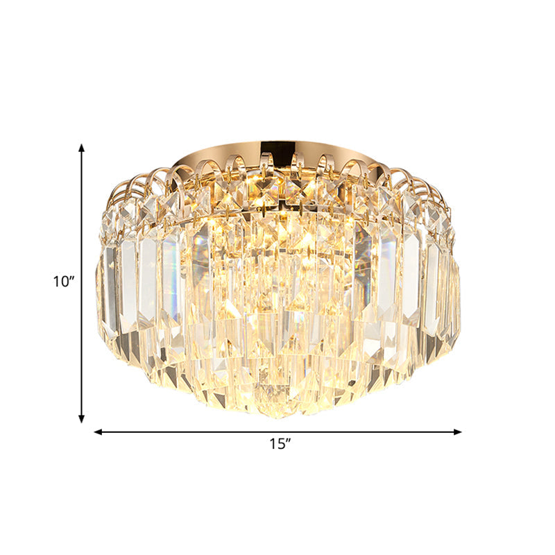 Plafonnier encastré à DEL à prisme en cristal de 16"/19,5" de largeur en laiton avec abat-jour rond moderne