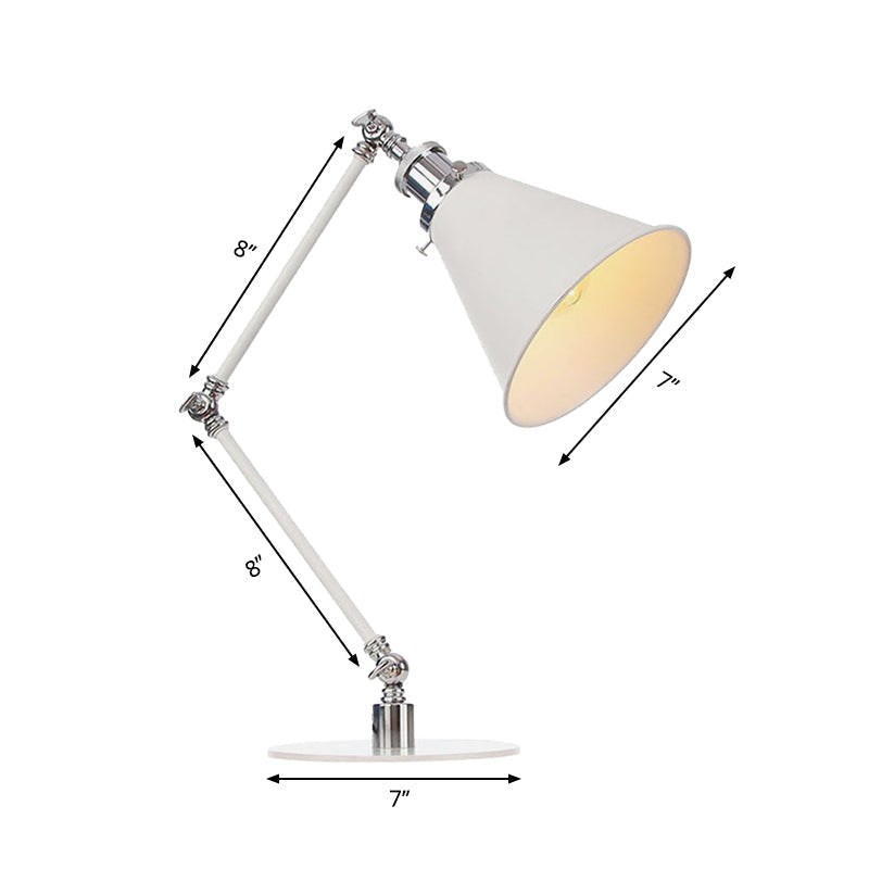 Vintage Adjustable Reading Lamp - Conical Desk Light White Metal 1 Stylish Design 8 Length Arm
