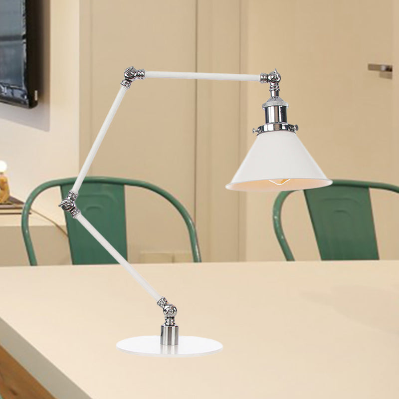 Vintage Adjustable Reading Lamp - Conical Desk Light White Metal 1 Stylish Design 8 Length Arm