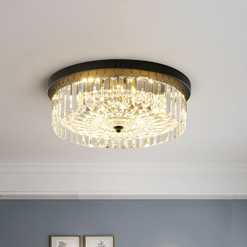 Modern Black Round Crystal Ceiling Lamp, Choose from 10"/14"/18" Widths