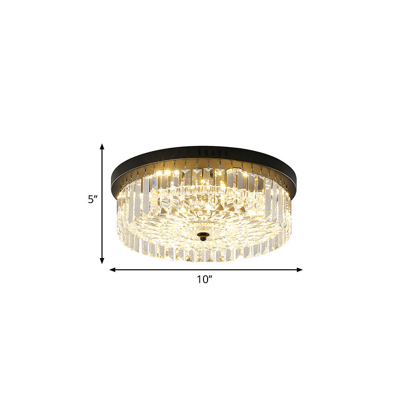 Modern Black Round Crystal Ceiling Lamp, Choose from 10"/14"/18" Widths