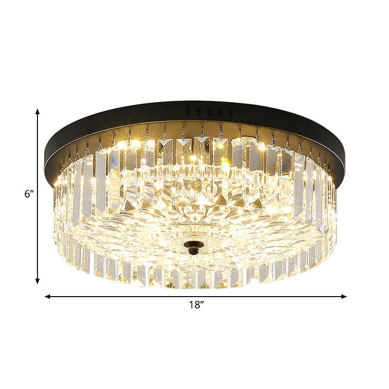 Modern Black Round Crystal Ceiling Lamp, Choose from 10"/14"/18" Widths