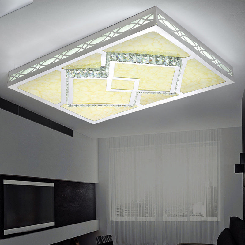 Contemporary LED Flush Mount Lamp - Rectangle Shape, White Acrylic Ceiling Fixture for Living Room, 3-Color Light