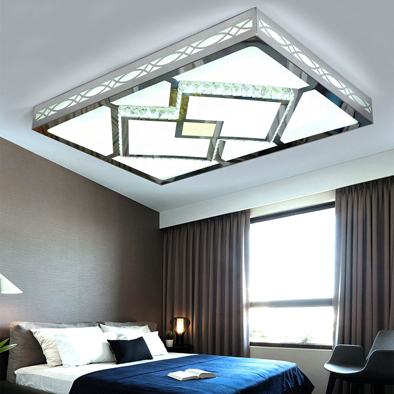 Contemporary LED Flush Mount Lamp - Rectangle Shape, White Acrylic Ceiling Fixture for Living Room, 3-Color Light