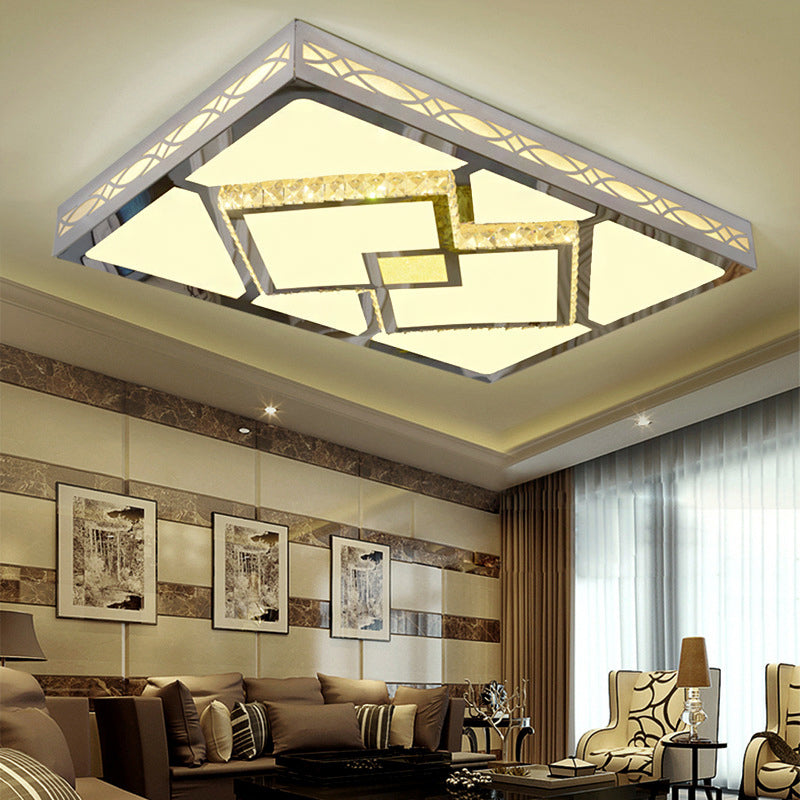 Contemporary LED Flush Mount Lamp - Rectangle Shape, White Acrylic Ceiling Fixture for Living Room, 3-Color Light