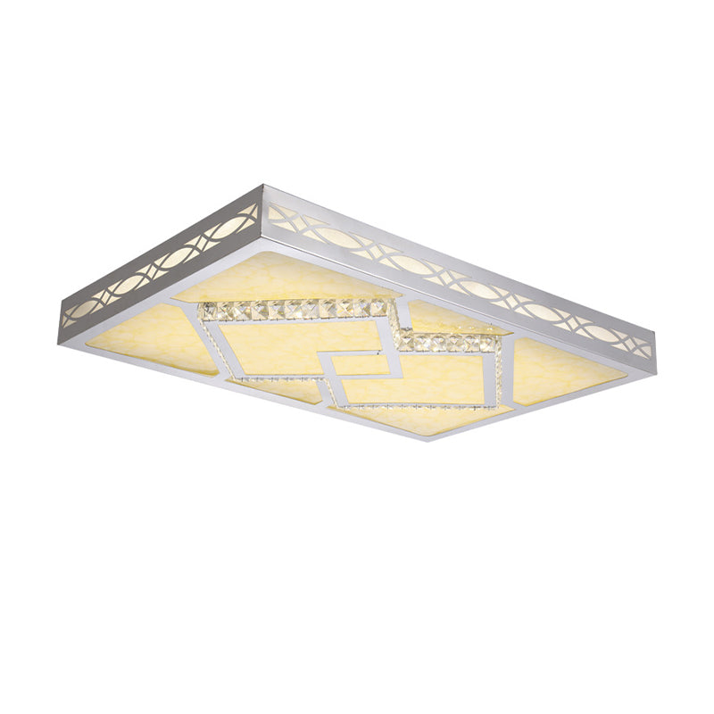 Contemporary LED Flush Mount Lamp - Rectangle Shape, White Acrylic Ceiling Fixture for Living Room, 3-Color Light
