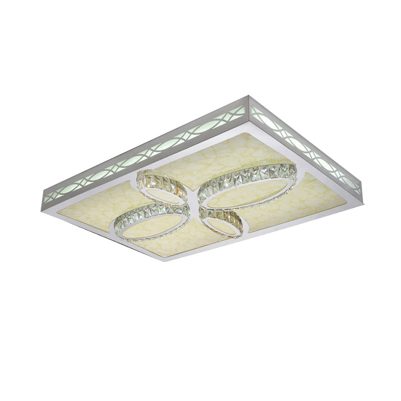 Contemporary White LED Ceiling Mount Flush Light Fixture for Living Room with Crystal Deco - Warm/White/3 Color Light