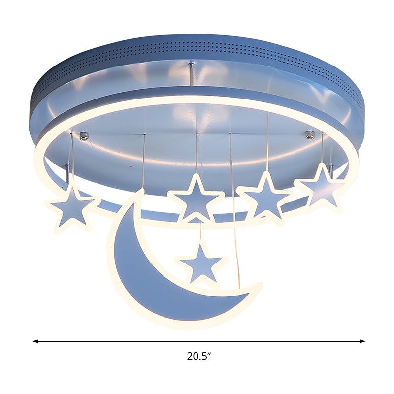 Modern Acrylic Round Flush Mount Lamp - LED Ceiling Light Fixture with Star Deco, Warm/White Light - 16.5"/20.5" Dia - Blue/Pink/White Options