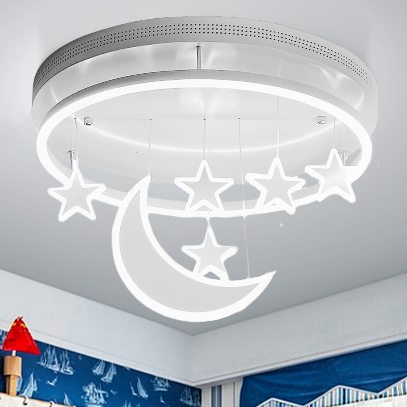 Modern Acrylic Round Flush Mount Lamp - LED Ceiling Light Fixture with Star Deco, Warm/White Light - 16.5"/20.5" Dia - Blue/Pink/White Options
