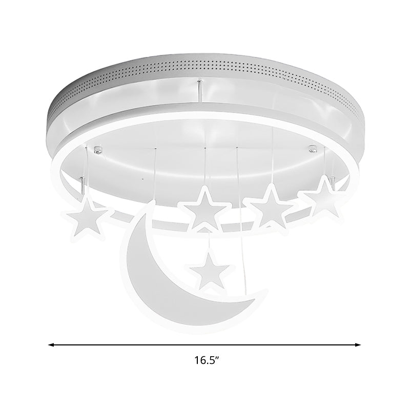 Modern Acrylic Round Flush Mount Lamp - LED Ceiling Light Fixture with Star Deco, Warm/White Light - 16.5"/20.5" Dia - Blue/Pink/White Options