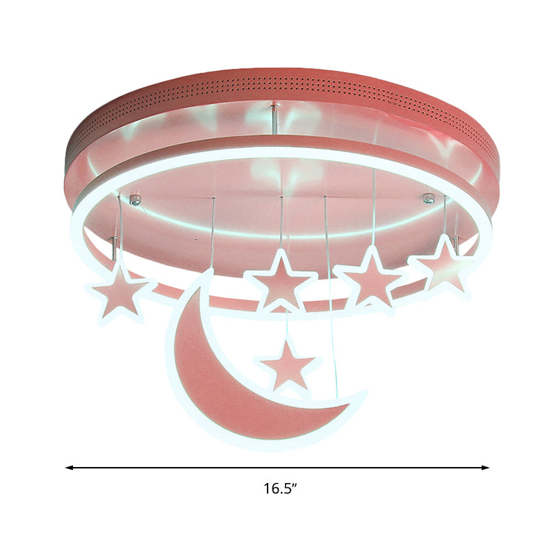 Modern Acrylic Round Flush Mount Lamp - LED Ceiling Light Fixture with Star Deco, Warm/White Light - 16.5"/20.5" Dia - Blue/Pink/White Options
