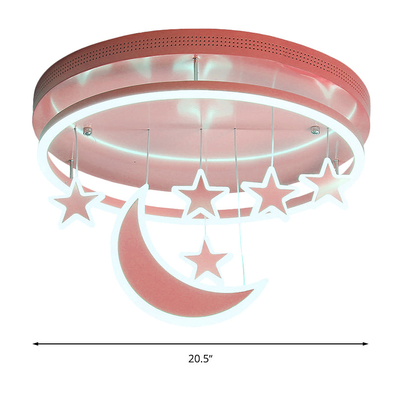 Modern Acrylic Round Flush Mount Lamp - LED Ceiling Light Fixture with Star Deco, Warm/White Light - 16.5"/20.5" Dia - Blue/Pink/White Options